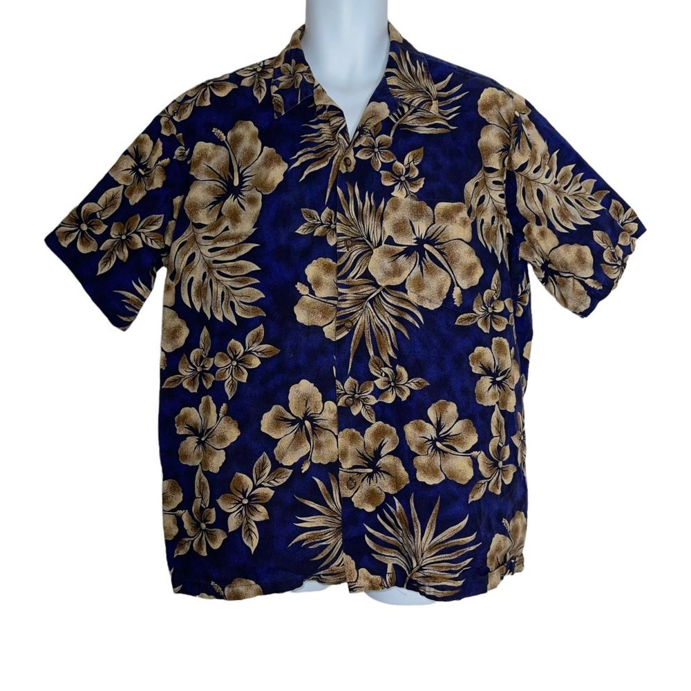 Kalani Sportswear Vintage Hawaiian Shirt Mens XL Blue Floral Tiki Aloha Vacation